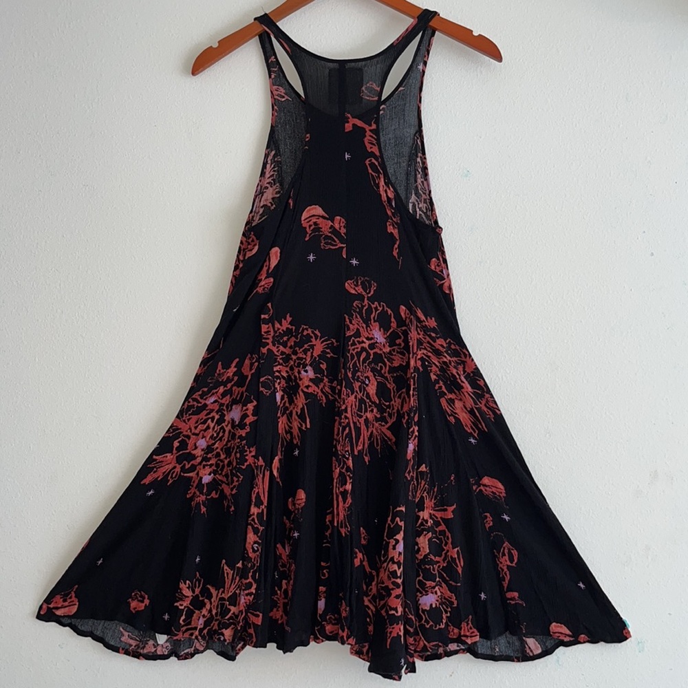 Free People X Black/Coral Print Tank Mini Dress - Picture 2 of 11